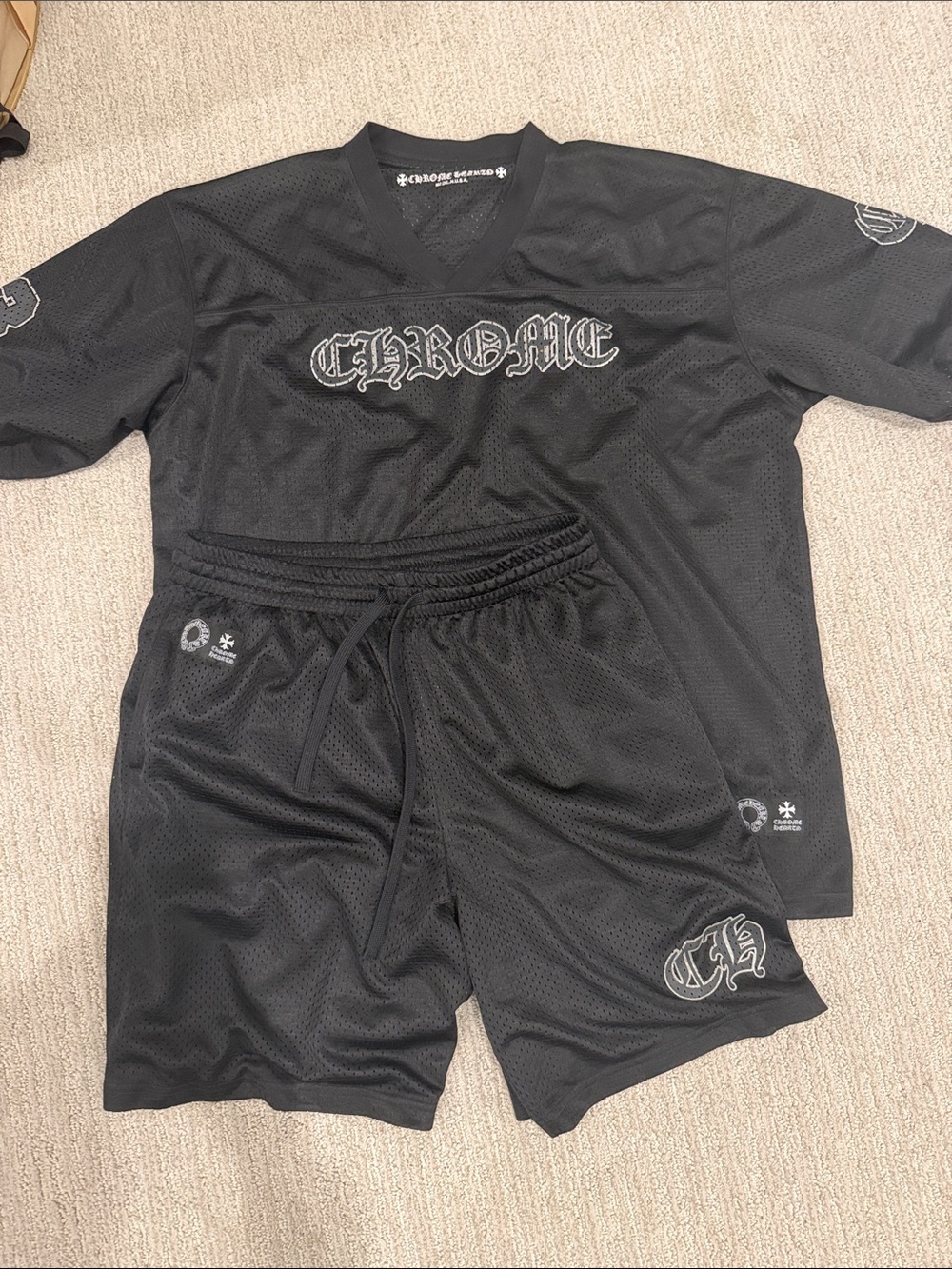 CHROME Hearts Black Mesh Athletic Jersey & Shorts Set